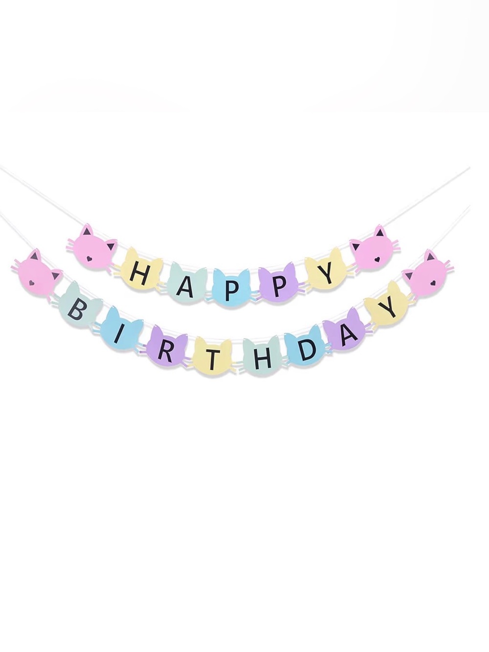 Pastel Cat 'Happy Birthday' Banner, 4 cake topper, and other party items.